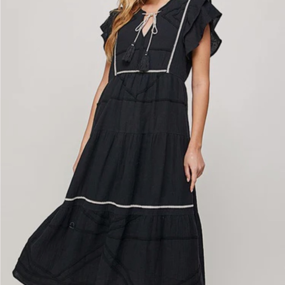 Black and White Tiered A-Line Midi Dress